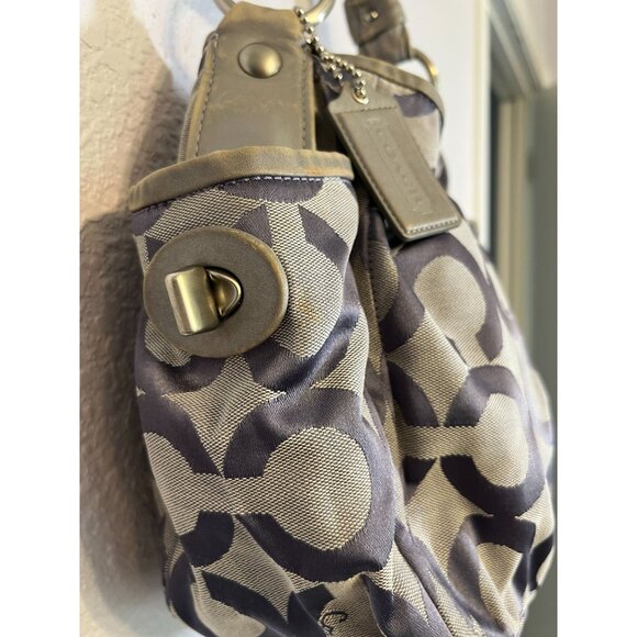 Coach Purple Silver Signature Canvas Hand Shoulder Tote Bag Purse Leather Trim - Picture 5 of 13